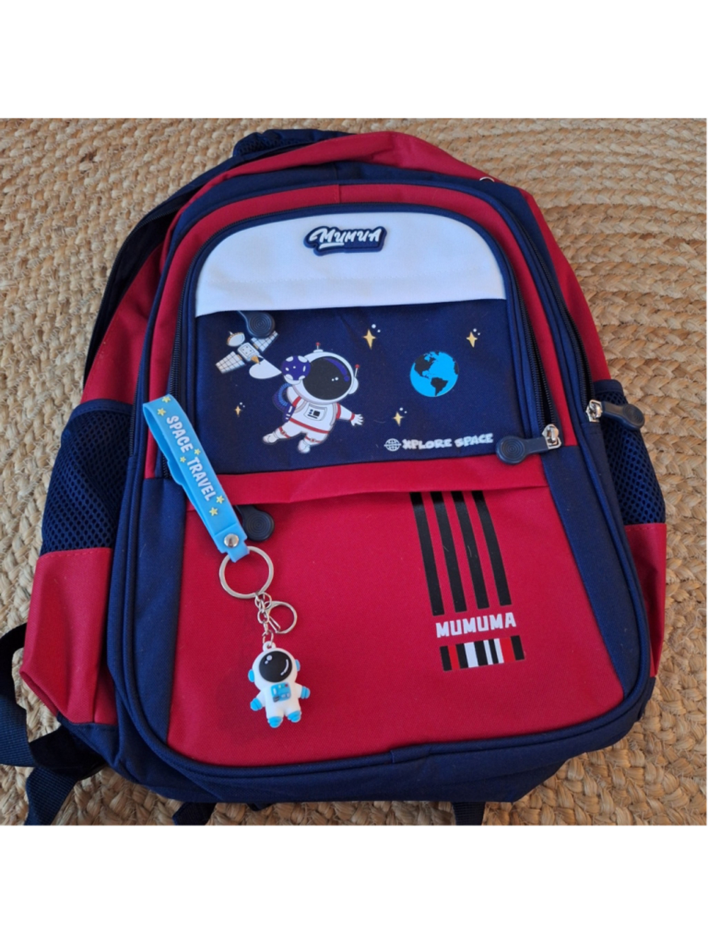 MUMUMA Astronaut Space Kids School Backpack Padded Straps Pockets RED NAVY NWOT